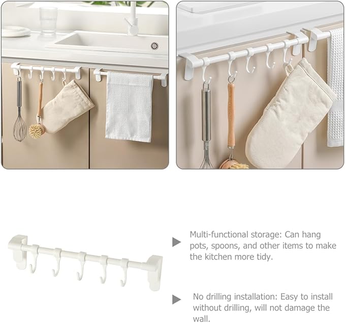 Zerodeko Cabinet Kitchen Utensil Hooks 5pcs Heavy Duty White Storage Rack Hanging Multi-Function Holder for Cabinet and Towel Organization
