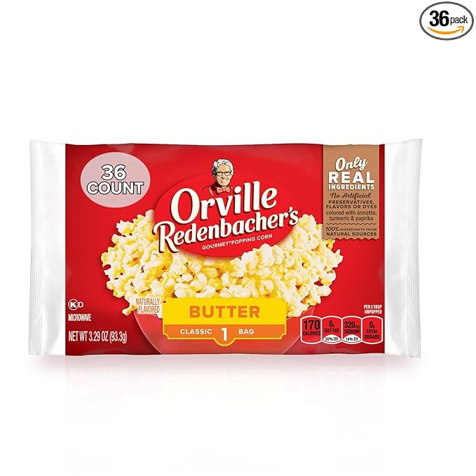 Orville Redenbacher’s Microwave Popcorn, Butter Flavor, 3g Fiber Per Serving, 3.29 oz., 36-Count