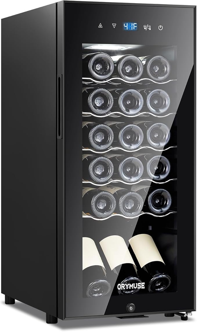 18 Bottle Compressor Wine Cooler Refrigerator with Lock, Freestanding Wine Fridge, 41°F-64°F Digital Temperature Control, Large Wine Cellar for Red, White, Champagne, and Sparkling Wine – Black