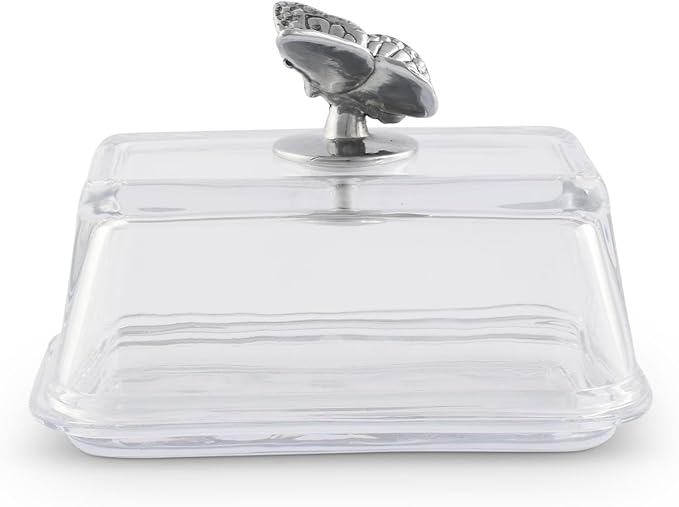 Arthur Court Glass Butter Dish with Lid Butterfly Knob | Classic 2-Piece Design Covered Butter Keeper | Covers and Holds a Standard Stick of Butter | Farmhouse Spring Décor