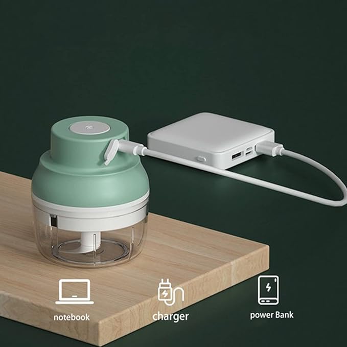 Electric Mini Garlic Chopper, USB Charging Cordless Food Processor, Mini Portable Veggie Chopper for Ginger, Chili, Fruit, Meat, Garlic Grinder Masher with 3 Blades(Green)