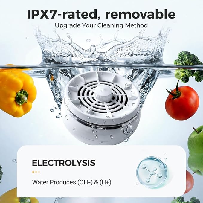 Fruit and Vegetable Washing Machine, Waterproof Fruit and Vegetable Cleaner, Rotatable Fruit and Vegetable Machine, The Fruit Cleaner Device Automatically Turns on in The Water (White)