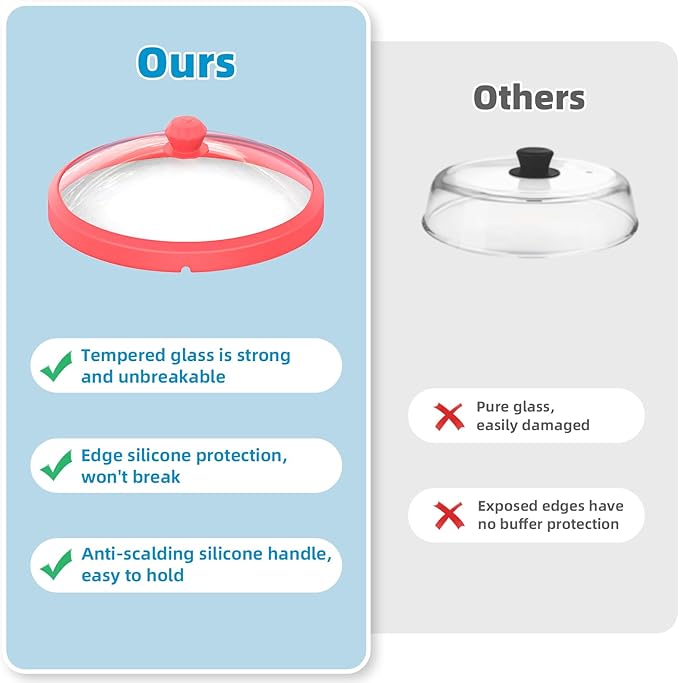 Microwave Glass Cover Splatter Guard Lid with Anti-scald Silicone Handles and Vented Edge for Food Pot Plate Cover 10.5 inch Red
