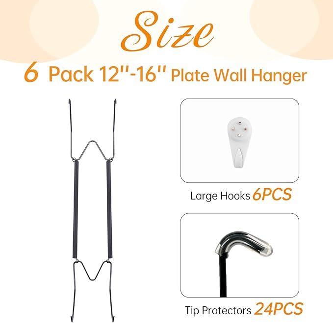 Bilillo 6 Pack Plate Hangers for The Wall, Suitable for 12-16 Inch Decorative Plate,Invisible Heavy Duty Wire Plate Holder with Wall Hooks, Plate Hangers for Displaying Plates, Platter, Dish (Black)