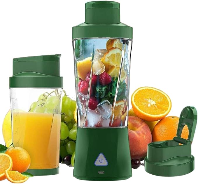 Personal Juice Blender With 24-Ounce Capacity Portable Mixing Cup USB Rechargeable Smoothie Maker BPA-Free With Leak-Proof Lid Suitable For Travel Fitness Camping And Home Use (Dark green)