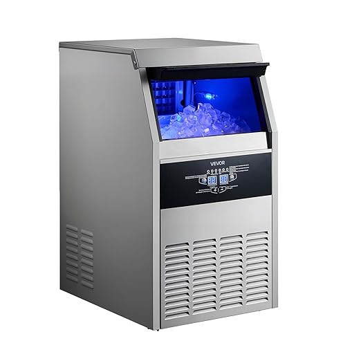 VEVOR Commercial Ice Maker Machine, 150 lbs/24h with 30 lbs Storage Capacity, Built-in/Freestanding/Under Counter, Stainless Steel Ice Maker with LED Display & Self-Cleaning, for Home Bar Restaurant