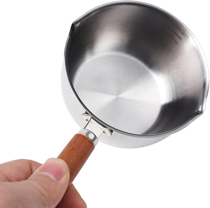 1Pc Stainless Steel Hot Oil Pan Hot Sauce Small Pot Cooking Butter Melting Pot, For Brewing Coffee, Warming Gravy, Melting Butter Or Chocolate, Heating Sauces, Silver(300ml)