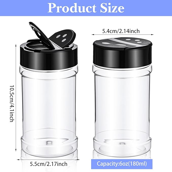 48 Pack 6 Oz Plastic Spice Jars with Shaker Lids, Clear Empty Seasoning Containers, BPA-Free PET Spice Bottles for Powders & Dry Goods