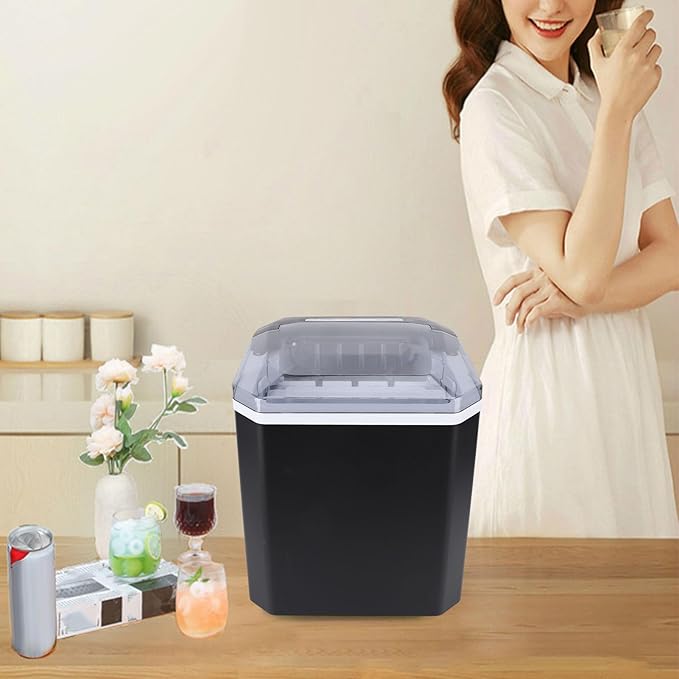 EVGATSAUTO Countertop Ice Maker Machine for Home, 9 Cubes in 6 Minutes, 1.3L Water Tank, Auto Ice Making, Portable with Clear Panel, Handle, Basket and Scoop