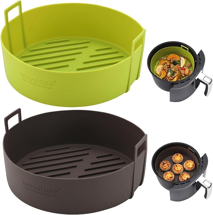 Air Fryer Silicone Liners 4QT For Ninja AF101, 2 Pack BPA Free Platinum Air Fryer Basket Liners with Handle, Round Reusable Liner Ninja Fryer Accessories, Upgrade
