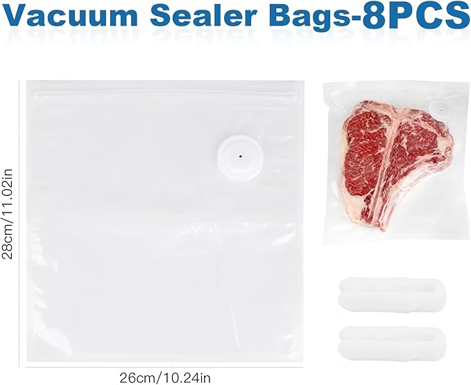 Vacuum Sealer Bags with Air Valve,8 PCS 10"×11" Reusable Vacuum Seal Bags，BPA-Free Heavy Duty Food Storage Bags for Food Storage, Cooking