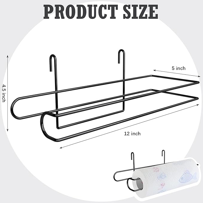 CroBlissful Paper Towel Holder for Wire Shelving 5'' D x 12'' W x 4.5'' H Hanging Paper Towel Holder Wire Shelf Accessories for Camp Dorm Laundry Room Stove Kitchen (Black)