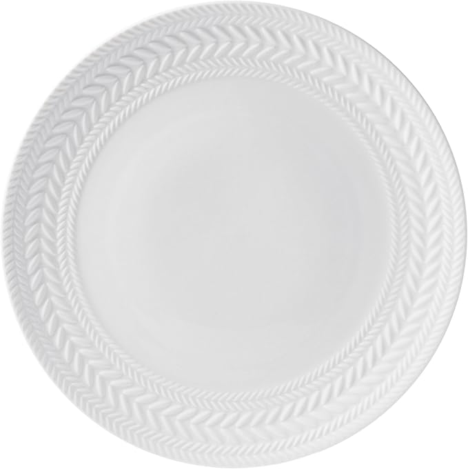 Pfaltzgraff Josephine 24-Piece Dinnerware Set, Porcelain Dish Set with Embossed Basket Weave Design, Service for 8, White Plates and Bowls Sets, Microwave and Dishwasher Safe