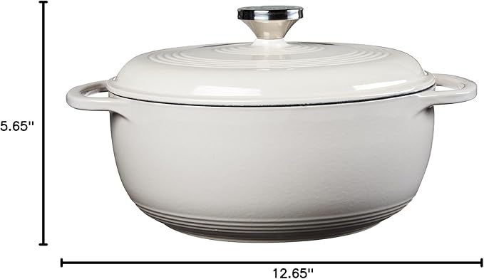 Lodge 4.5 Quart Enameled Cast Iron Dutch Oven with Lid – Dual Handles – Oven Safe up to 500° F or on Stovetop - Use to Marinate, Cook, Bake, Refrigerate and Serve – Oyster White