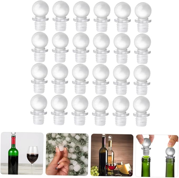 VOSAREA 24pcs Unique Glass Ball Wine Stoppers Decorative Bottle Stopper Caps Portable for Wine Perfume Oil Bottles