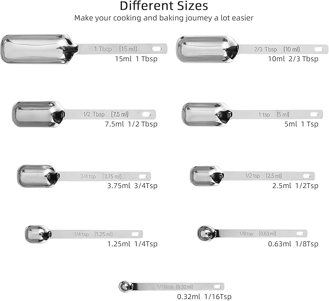 Measuring Cups and Spoons Set 17, 7 Stainless Steel Measuring Cup Set, 9 Spice Long Measuring Spoons with 1 Leveler for Kitchen and Baking, 18/8 Steel Dry Metric Measure Cups &Spoons Set