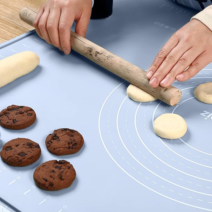 Silicone Pastry Mat 24"*16" Extra Thick Non Stick Baking Mat Food Grade Silicone Dough Rolling Bake Mat with Edge Heightening Blue