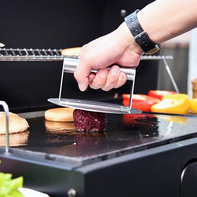 HULISEN Stainless Steel Burger Press, 6.2 inch Round Burger Smasher, Professional Griddle Accessories Kit, Grill Press Perfect for Flat Top Griddle Grill Cooking (Pack of 2)