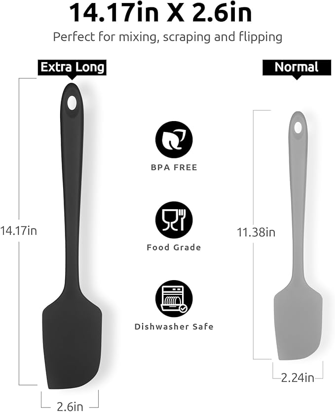 U-Taste 14in Extra Large Flexible Silicone Spatula with 600ºF Heat Resistance, and Upgraded Measuring Cups and Spoons Set of 12 with Reinforced Welded Handle (Black)