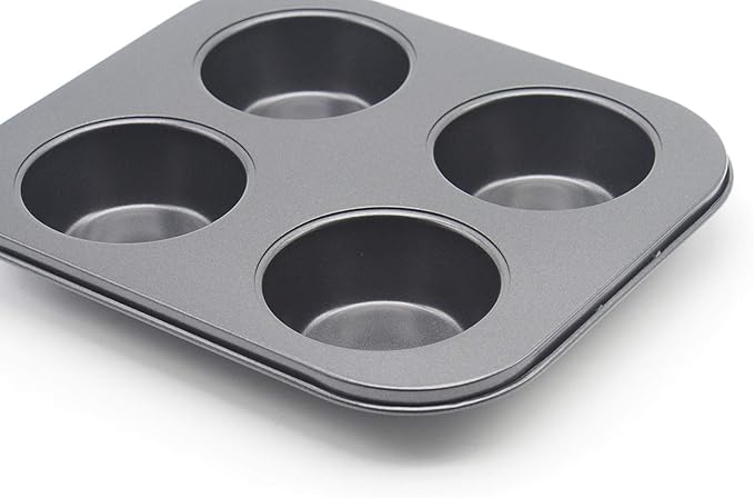 4 Cup Muffin Pan 2 Pcs (8.5 X 7.48 Inch) Air Fryer Small Oven Cupcake Baking Pan Non Stick No Toxic Bakeware
