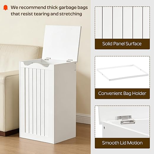 YATINEY Trash Can Cabinet,13 Gallons Hidden Kitchen Garbage Can with Lid, No Inner Bin Needed, Wooden Recycling Trash Bin Cabinet for Kitchen, Living Room White WB05WW