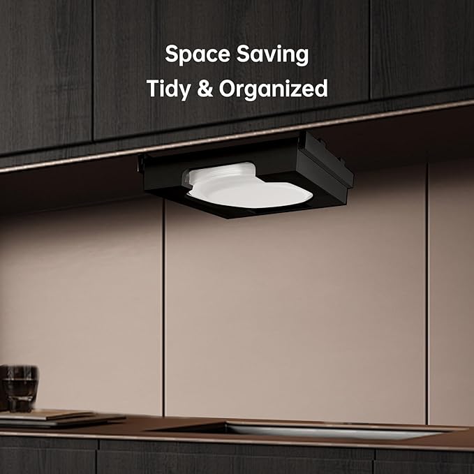 9-inch Paper Plate Dispenser - Bamboo Paper Plate Dispenser Under Cabinet, Kitchen Counter Vertical Holder Organizer Countertop Caddy Rack Black