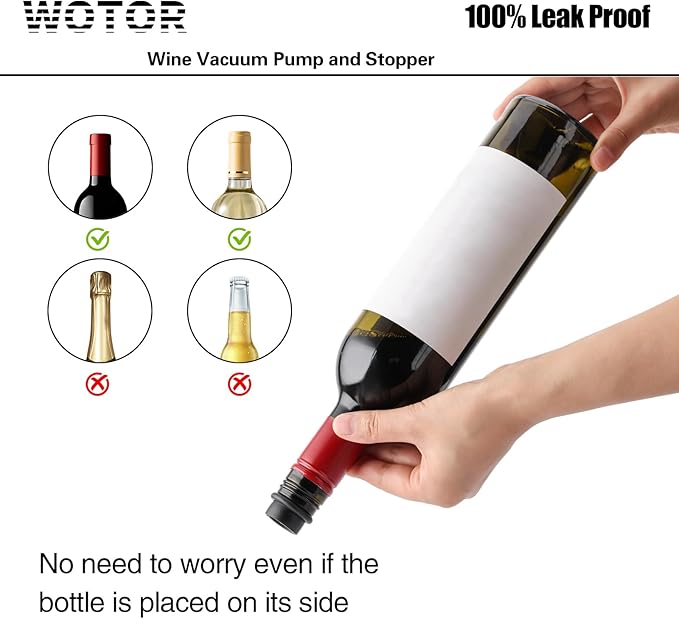 WOTOR Wine Stoppers Vacuum, Wine Saver, Wine Pump Vacuum Stoppers, Wine Preserver, Reusable Bottle Sealer Keeps Wine Fresh (Black, 24 Pieces)