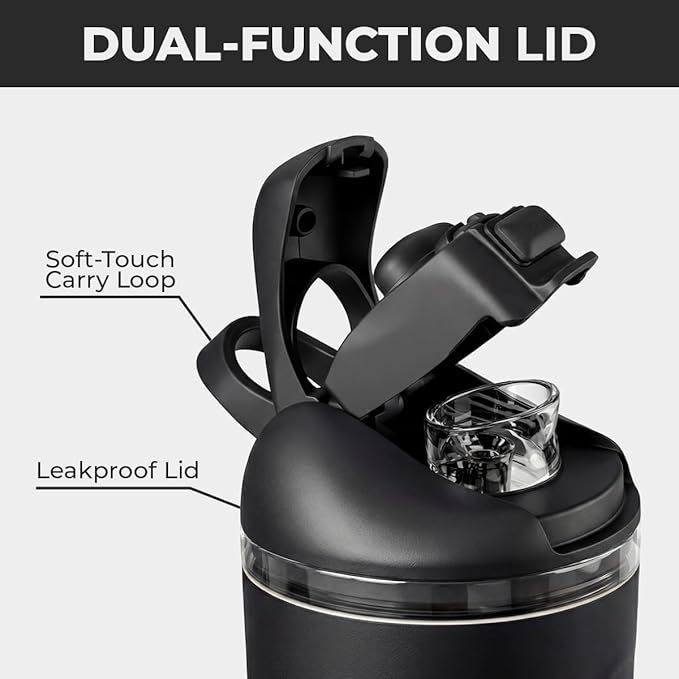 HydroJug Ease2o Water Bottle with Straw & Chug Lid, Stainless Steel, Vented Cap to Help Reduce Pressure, Water-Level Window, Cup Holder Friendly, Non-Slip Base – 32oz, Black