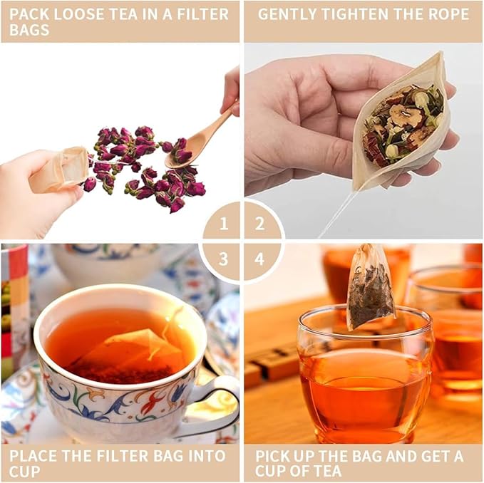 300pcsTea Filter Bags, Tea Bags for Loose Leaf Tea Safe & Natural Material, Disposable Tea Infuser for Loose Leaf Tea, Coffee, Spice, Herbs (2.36 x3.15 inch)