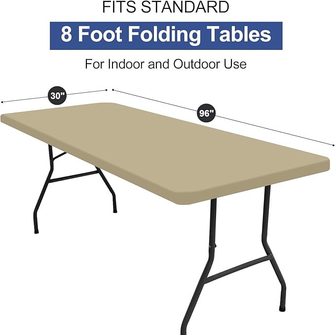 homing Rectangle Table Cloth Cover, Waterproof Polyester Elastic Fitted Tablecloth, Fits for 8 Foot Folding Tables, Washable Table Protector for Picnic, Camping, Outdoor (Taupe, 30" x 96")