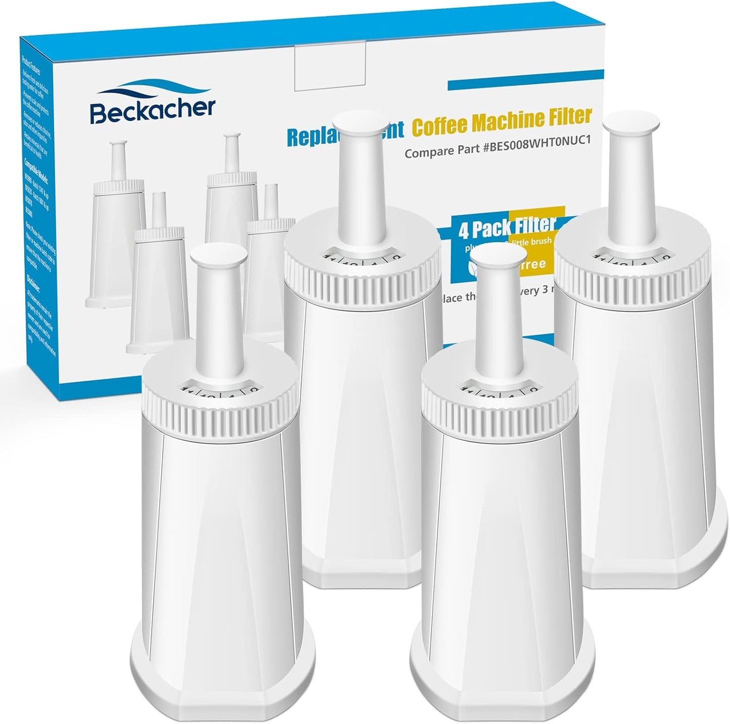 4 Pack Breville Water Filters, Compatible with Breville BES880 Barista Touch, BES990 BES980 Oracle Touch and BES878 BES920 Bambino ClaroSwiss Sage Espresso coffee Machine