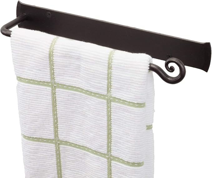 RTZEN Matte Black Hand Towel Holder for Bathroom - Handcrafted Farmhouse Wrought Iron Metal Kitchen Bar - Small Hand Towel Bar Hanger for Home or Office - Wall Mounted Rack Fits 10" Towels
