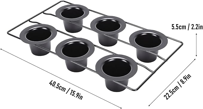 6 Cup Popover Pan, Deep Non Stick Popover Pans, Sturdy Carbon Steel Round Cupcake Pan for Pudding Muffins Baking, Easy to Clean