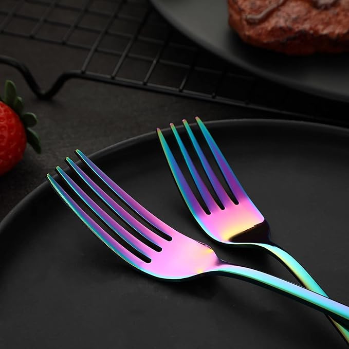 Rainbow Silverware Set Flatware Cutlery - 40 Pieces Stainless Steel Colorful Utensils, Tableware Set Service for 8, Include Knife/Fork/Spoon, Reusable, Mirror Polished, Dishwasher Safe