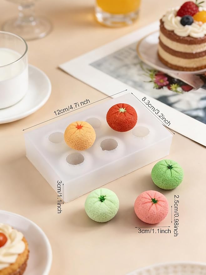 6 Cavity Tangerine Silicone Mold – Orange Shape Silicone Fruit Mold for Chocolate, Fondant, Candle, Resin & Cake Decor, 3D DIY Orange Candy Baking Tool for Parties & Gifts (Tangerine)