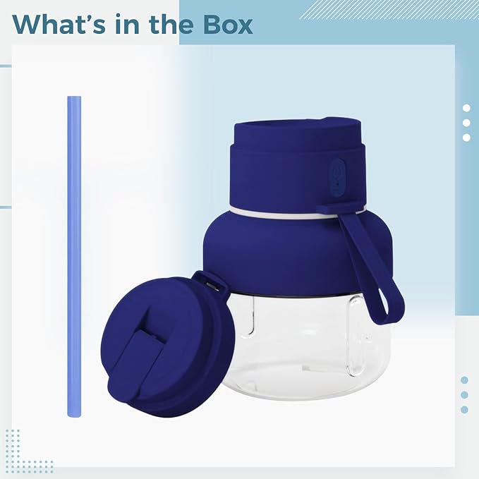 Electric Juicer, Portable Blender With 12-Vane, Blue, Double Cap Lid And Straw, 1500Mah Usb-C Rechargeable, 850 Ml