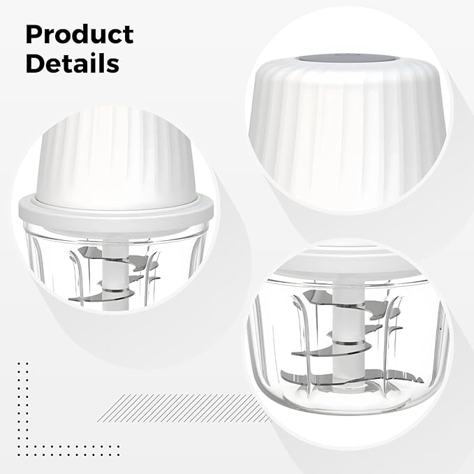 Cordless Veggie Chopper, 13.5 Oz / 400 Ml Electric Garlic Chopper, Mini Food Processor for Pepper, Ginger, Onion, Wireless Food Processor with Type-C Charging