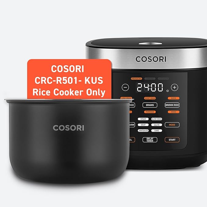 Cosori 5-Quart Rice Cooker Inner Pot Non-Stick for 10 Cup Uncooked CRC-R501- KUS Rice Cooker Only, 6-Layer, CRP-R501IP-KUS