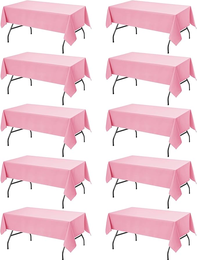 10-Pack Pink Tablecloths for Rectangle Tables, 60 x 84 Inches, Stain-Resistant Polyester Fabric for 4 Foot Tables - Washable Table Covers for Weddings, Banquets, Birthday Parties, Events