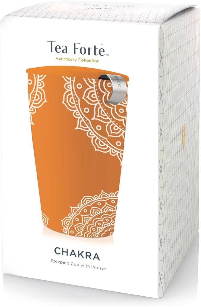 Tea Forte Double-Walled Ceramic Kati Cup, Removable Stainless Steel Infuser Basket and Lid, Steeps 12 oz Loose Leaf Tea, Dishwasher & Microwave Safe, Gifts for Mom, Chakra