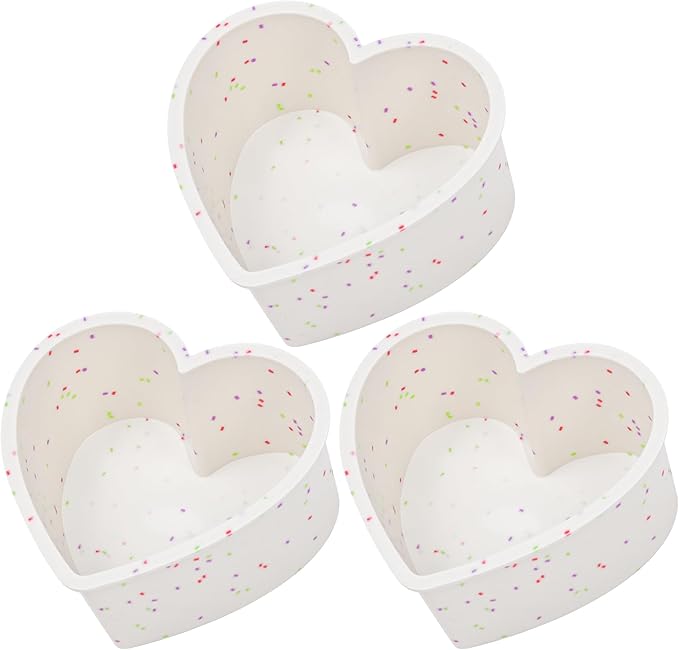 4 Inch Mini Heart Shaped Cake Pans Nonstick Silicone Heart Cake Molds for Baking Set of 3 (Cream)