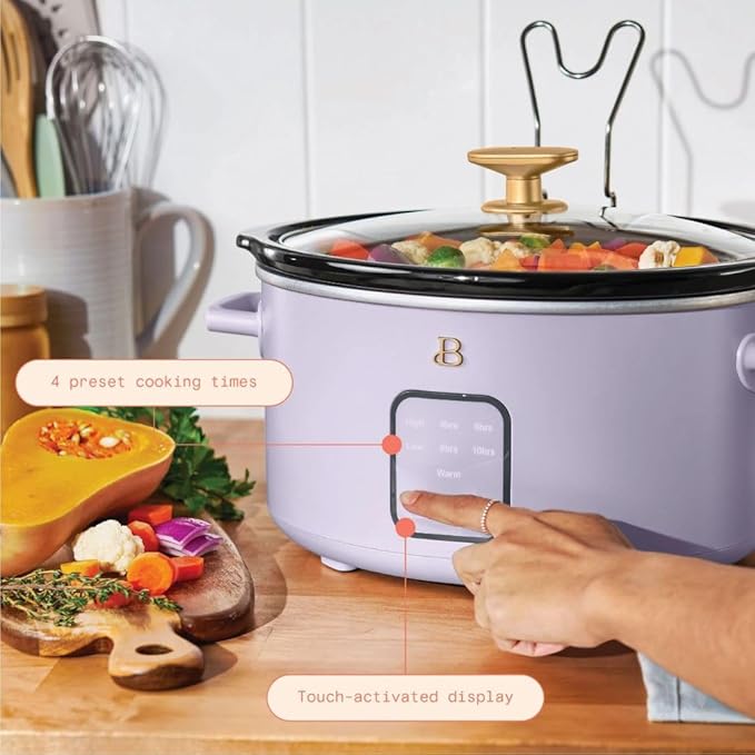 Beautiful 4-Quart Programmable Slow Cooker with Touch-Activated Display, Digital Timer, Keep-Warm Function & Removable Non-Stick Pot