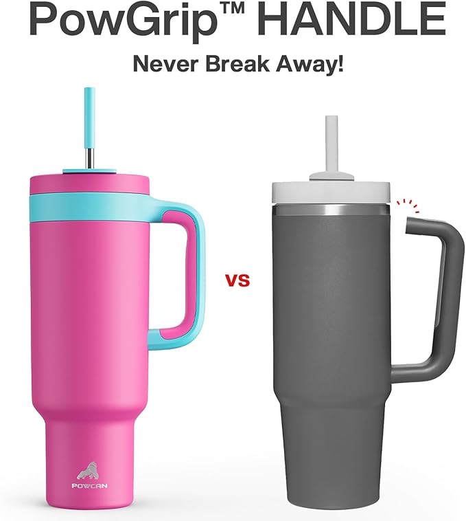 POWCAN 50 oz Tumbler with Handle 2 Pack, 2-in-1 Straw & Sip Lid, Leakproof, Dishwasher Safe, Insulated Stainless Steel Coffee Mug, Keeps Cold for 34 Hours, Fits in Car Cup Holder(Might & Barbie)