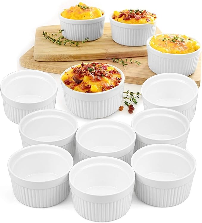 Foraineam Set of 12 Pcs 6 oz Porcelain Souffle Dishes, White Ramekins Bakeware Set Dessert Custard Baking Cups for Baking, Cooking, Serving and More