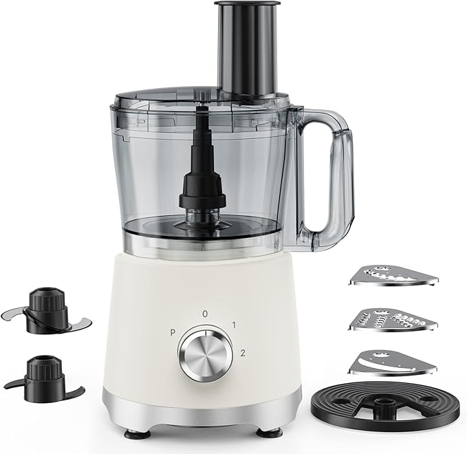 OLIXIS Food Processor 10.5 Cup, Vegetable Choppers with Slicing Shredding Chopping Kneading, Dishwasher Safe, Food Grinder, Stainless Steel Blades, for Smoothie Fruit Dough, 2.6QT, White