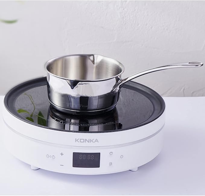 DEAYOU 18/10 Stainless Steel Butter Warmer Measuring Pan, 0.5-Quart Milk Warmer Pot with Dual Pour Spouts, 17OZ Small Sauce Pan for Stove Top, Chocolate Melting, Coffee Tea Soup Warming