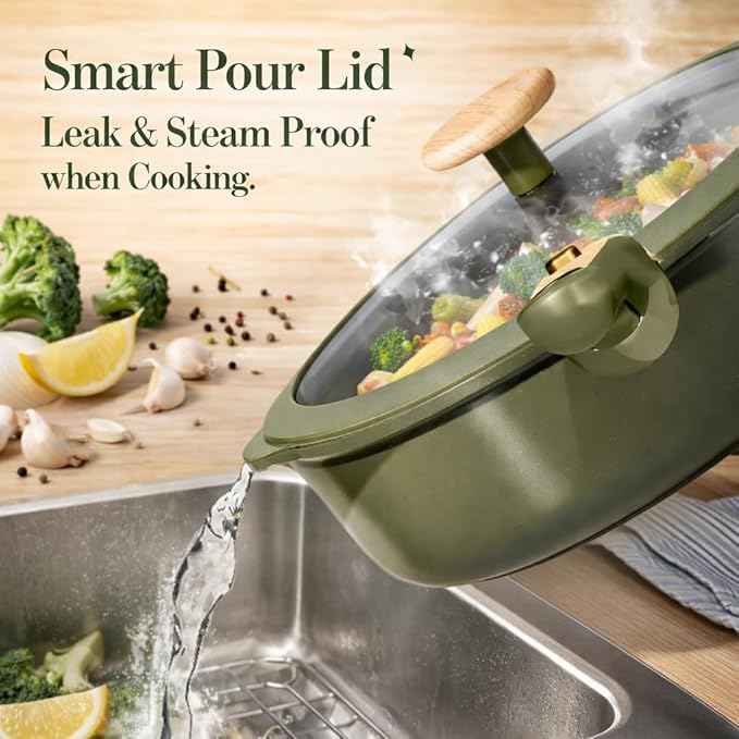 CAROTE 18 Pcs Ceramic Cookware Set Detachable Handle, Non Toxic Pots and Pans Set Non Stick, Induction Kitchen Cookware Removable Handles, Oven Safe, Stackable RV/Camping Cooking Set, Green
