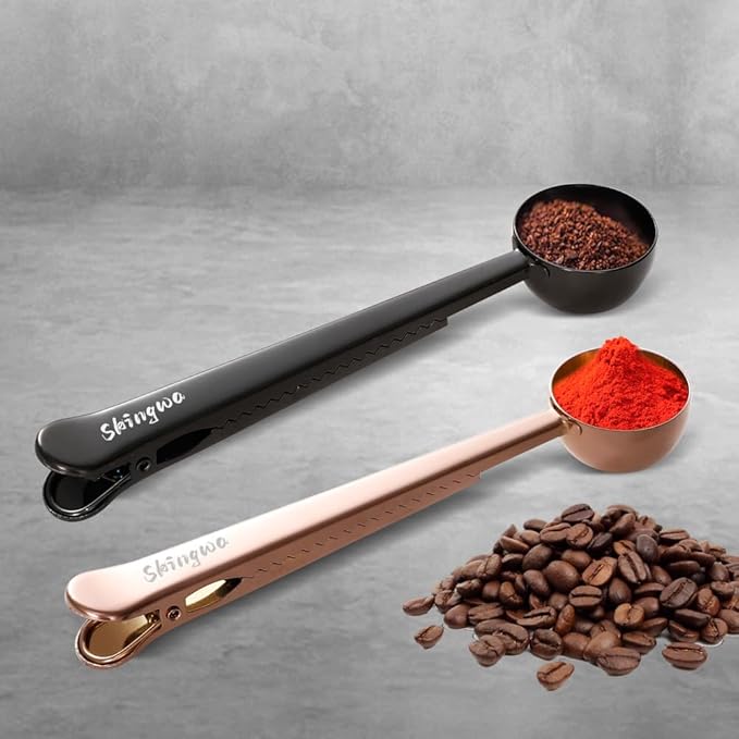 Coffee Scoop with Bag Clip, Multi-Function Milk Powder Measuring Spoon, 20ml (2*Black)