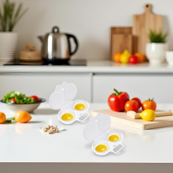 2 Pcs White Egg Poacher, Microwave Egg Boiler Poacher, 2 Cavity Nonstick Poached Egg Maker With Lid, Egg Poacher Microwave Egg Cooker, Double Drain Poached Egg Cups Cookware,Kitchen and Dining