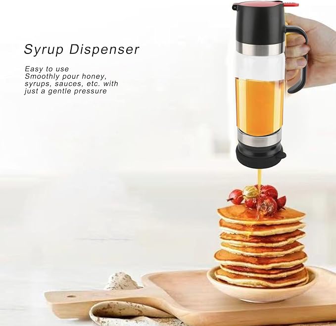 Bewinner Glass Honey Dispenser Pot - 350ml Honey Dispenser Portable Clear Glass Syrup Dispenser with Handle, Prevent Dripping,Honey Container for Coffee Shops Restaurants Home (Black)
